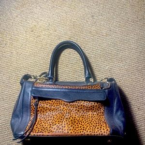 Rebecca minkoff navy purse with cheetah fur